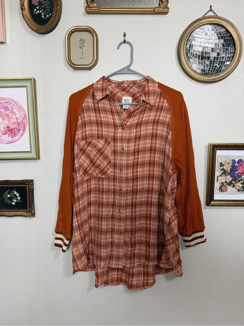BDG Orange Plaid Button-Up Shirt